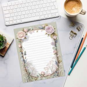 Rose Floral Notepad - Botanical Border Lined Paper for Weddings - Dipaliz - Notepads