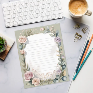 Rose Floral Notepad - Botanical Border Stationery Pad - Dipaliz - Notepads