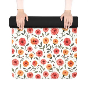 Floral Rubber Yoga Mat - Elegant Rose Sleek Practice - Dipaliz - 24” x 70” - & Pilates Mats