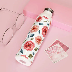Slim Water Bottle Rose Floral Stainless Steel Fashion Dipaliz - 20oz / White - Bottles