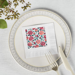 Roses Paper Napkins – White Coined - Dipaliz