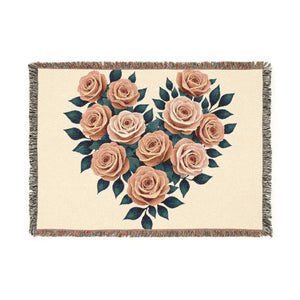 Cozy Rose Heart Woven Blanket – 100% Cotton - Dipaliz - Blankets