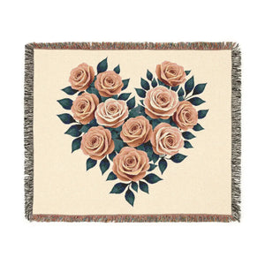 Cozy Rose Heart Woven Blanket – 100% Cotton - Dipaliz - Blankets