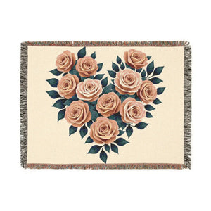 Cozy Rose Heart Woven Blanket – 100% Cotton - Dipaliz - Blankets