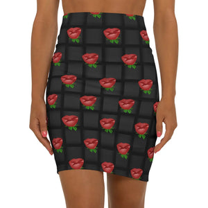 Chic Roses Black Weaved Mini Skirt - Stretch Fabric - Dipaliz - Skirts - Xs