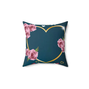 Home Decor - Blue Spun Polyester Square Pillow - Vintage Floral - Dipaliz 14’’ ×