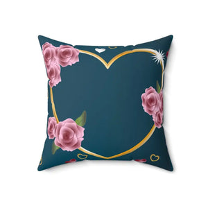 Home Decor - Blue Spun Polyester Square Pillow - Vintage Floral - Dipaliz 18’’ ×