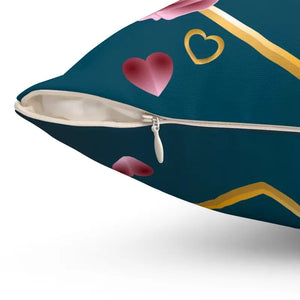 Home Decor - Blue Spun Polyester Square Pillow - Vintage Floral - Dipaliz