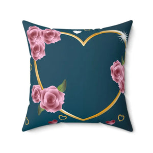 Home Decor - Blue Spun Polyester Square Pillow - Vintage Floral - Dipaliz