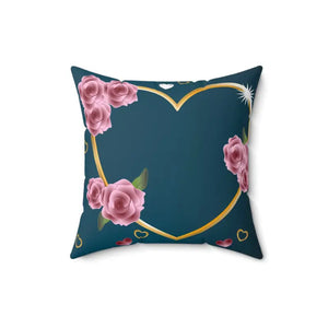 Home Decor - Blue Spun Polyester Square Pillow - Vintage Floral - Dipaliz