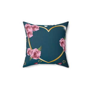Home Decor - Blue Spun Polyester Square Pillow - Vintage Floral - Dipaliz
