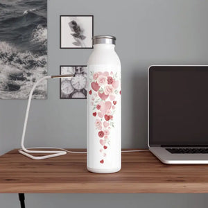 Water Bottles - Slim Bottle - Roses Hearts Stainless Steel - Dipaliz 20oz / White