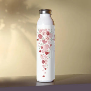 Water Bottles - Slim Bottle - Roses Hearts Stainless Steel - Dipaliz 20oz / White