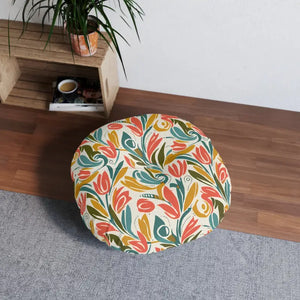 Round Tufted Floor Pillow - Retro Floral Tulip Pattern - Dipaliz - 26’’ × - Throw Pillows