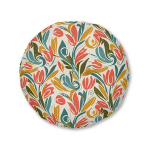 Round Tufted Floor Pillow - Retro Floral Tulip Pattern - Dipaliz - 30’’ × - Throw Pillows