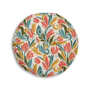 Round Tufted Floor Pillow - Retro Floral Tulip Pattern - Dipaliz - Throw Pillows