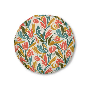 Round Tufted Floor Pillow - Retro Floral Tulip Pattern - Dipaliz - Throw Pillows