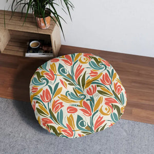 Round Tufted Floor Pillow - Retro Floral Tulip Pattern - Dipaliz - Throw Pillows