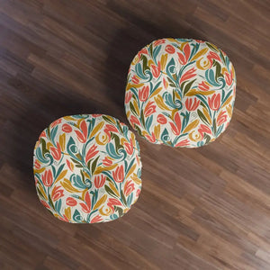 Round Tufted Floor Pillow - Retro Floral Tulip Pattern - Dipaliz - Throw Pillows