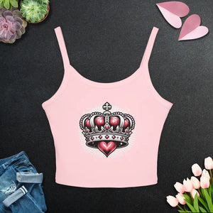 Royal Heart Crown Spaghetti Strap Tank - Regal Comfort Style - Dipaliz - Solid Pink Blend / Xs - Tops