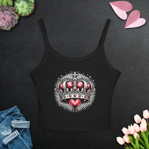 Royal Heart Crown Spaghetti Strap Tank - Regal Comfort Style - Dipaliz - Solid Black Blend / Xs - Tops
