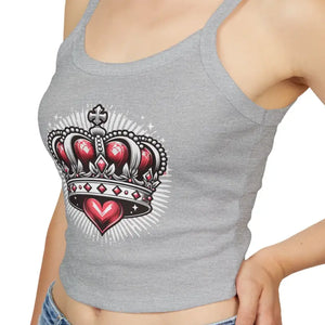 Royal Heart Crown Spaghetti Strap Tank - Regal Comfort Style - Dipaliz - Tops