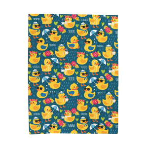 Canary yellow duck with an orange bill and dot eye, DipaliZ pattern detail