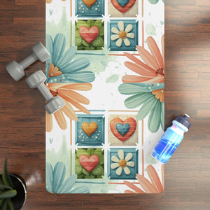Hearts and Flowers Rubber Yoga Mat - Dipaliz - Exercise & Fitness