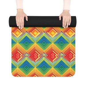 Rubber Yoga Mat - Vibrant Rainbow Geometric Pattern - Dipaliz - 24” x 72” - & Pilates Mats
