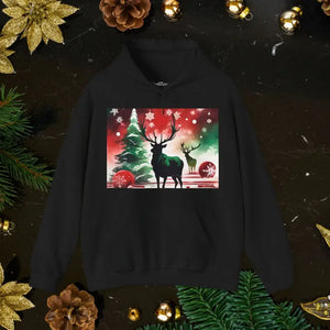 Rudolf Reindeer with Christmas Tree Hooded Sweatshirt - Dipaliz - Black / s - Hoodies