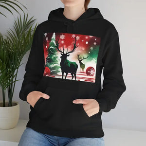Rudolf Reindeer with Christmas Tree Hooded Sweatshirt - Dipaliz - Hoodies
