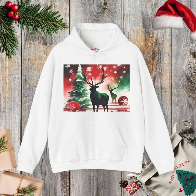 Cozy Unisex Heavy Blend™ Hooded Sweatshirt ?? Rudolf Reindeer Design - White / s Hoodie