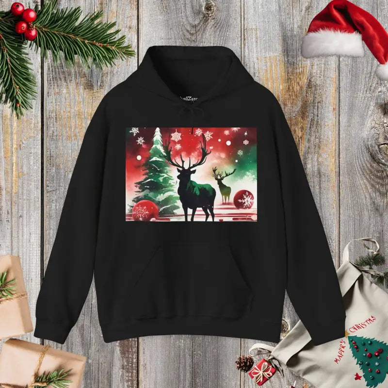 Cozy Unisex Heavy Blend™ Hooded Sweatshirt ?? Rudolf Reindeer Design - Black / s Hoodie