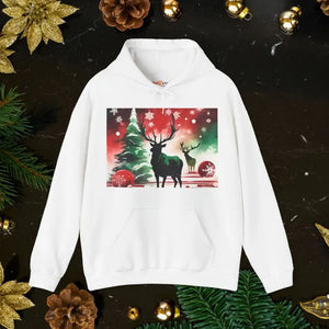 Rudolf Reindeer with Christmas Tree Hooded Sweatshirt - Dipaliz - White / s - Hoodies