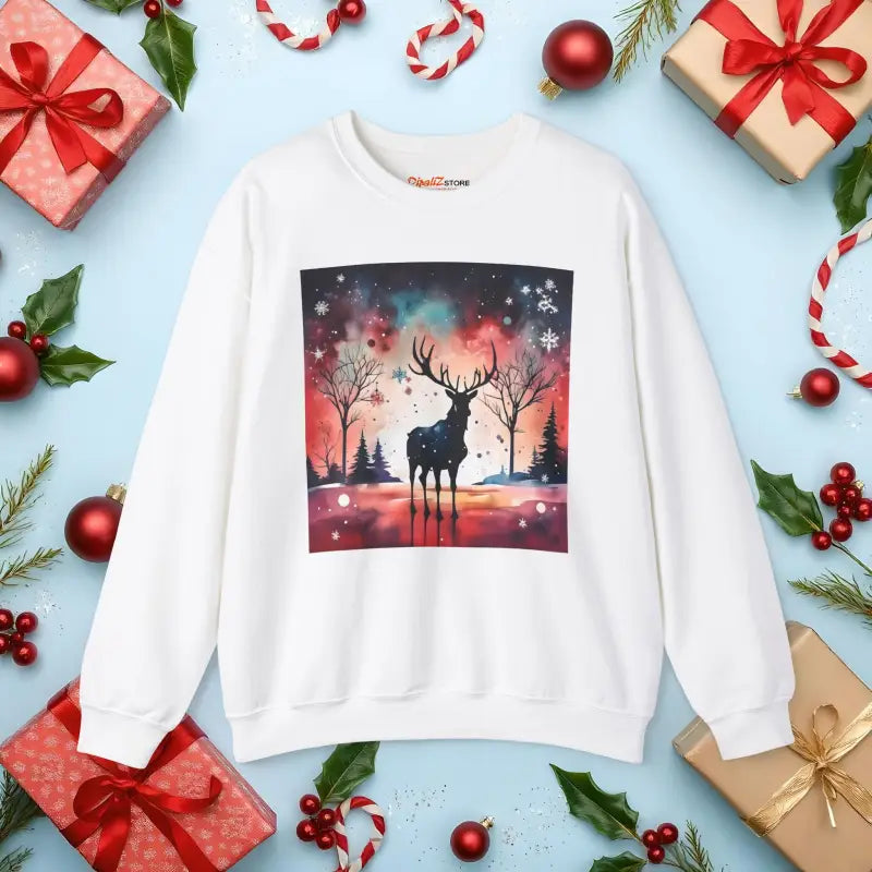 Rudolf Reindeer Christmas Unisex Heavy Blend Crewneck Sweatshirt - s / White