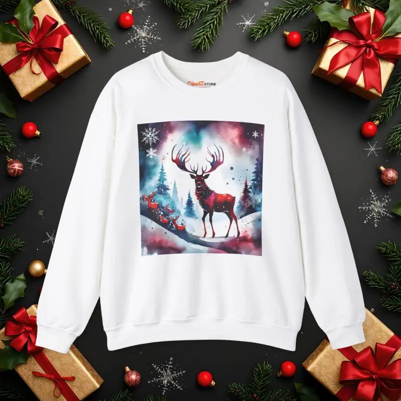 Rudolf Reindeer Christmas Unisex Heavy Blend Crewneck Sweatshirt - s / White