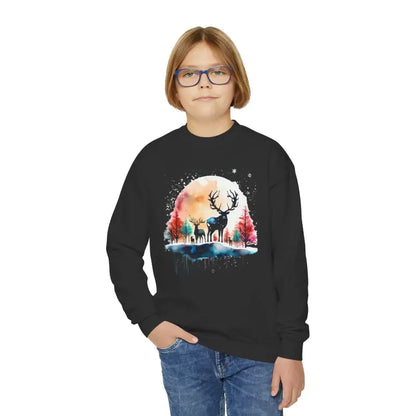 Cozy Rudolf Reindeer Christmas Youth Crewneck Sweatshirt Fun - Black / Xs Kids Clothes