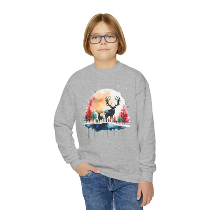 Cozy Rudolf Reindeer Christmas Youth Crewneck Sweatshirt Fun - Sport Grey / s Kids Clothes