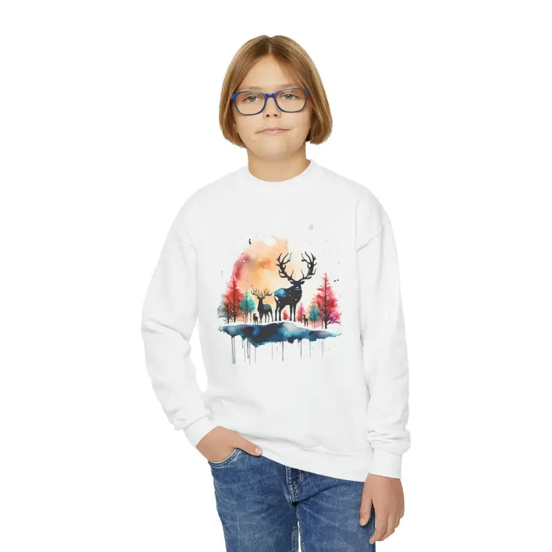 Cozy Rudolf Reindeer Christmas Youth Crewneck Sweatshirt Fun - White / Xs Kids Clothes