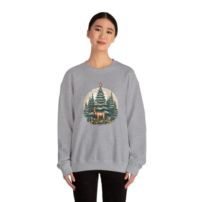 Rudolf the Reindeer with Trees Unisex Heavy Blend Crewneck Sweatshirt