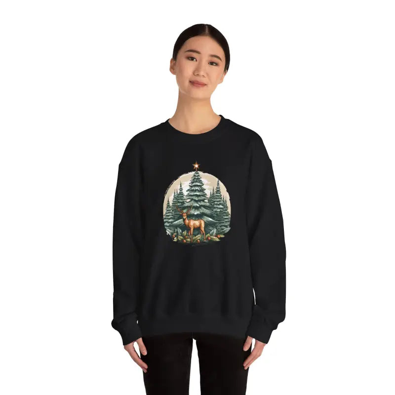 Rudolf the Reindeer with Trees Unisex Heavy Blend Crewneck Sweatshirt