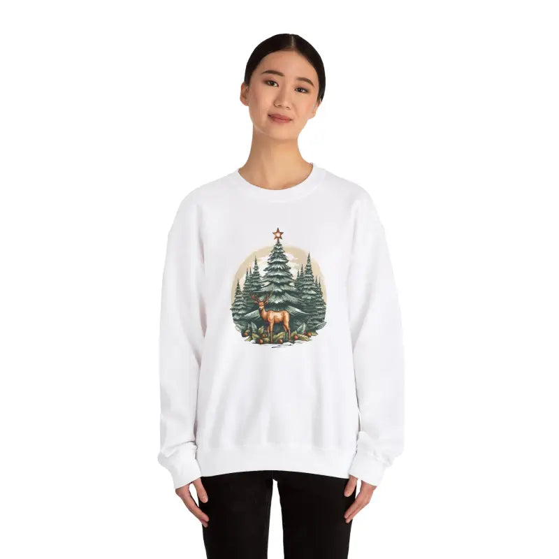 Rudolf the Reindeer with Trees Unisex Heavy Blend Crewneck Sweatshirt