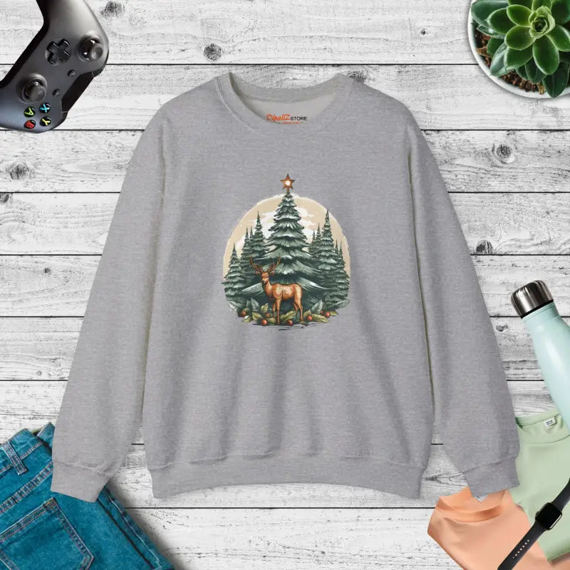 Rudolf the Reindeer with Trees Unisex Heavy Blend Crewneck Sweatshirt - s / Sport Grey