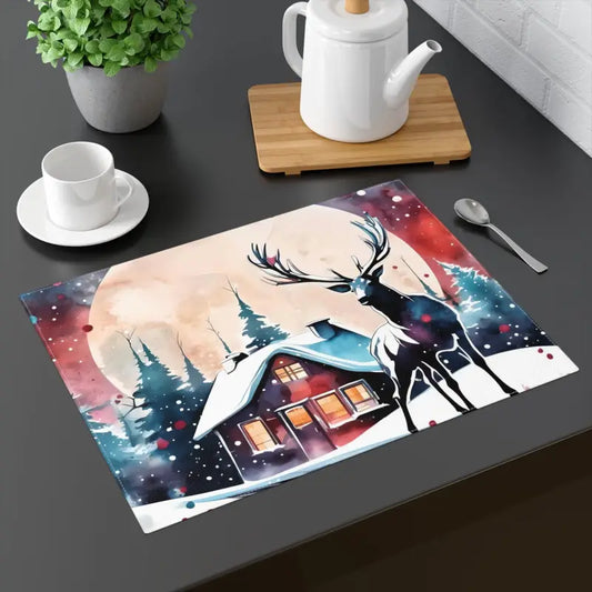 Rudolf Reindeer Christmas Cabin Placemat - 18’’ × 14’’ Home Decor