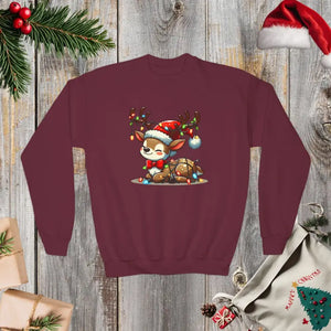 Rudolph Reindeer Kids Festive Sweatshirt with Glowing Christmas Lights - Dipaliz - Maroon / Xs - Sweatshirts