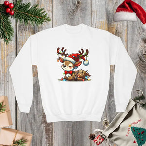 Rudolph Reindeer Kids Festive Sweatshirt with Glowing Christmas Lights - Dipaliz - White / Xs - Sweatshirts