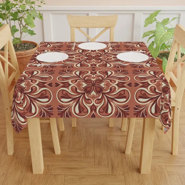Home Decor - Rust Floral Tile Tablecloth Vintage Boho Dinner Table Cover Dipaliz one Size / White