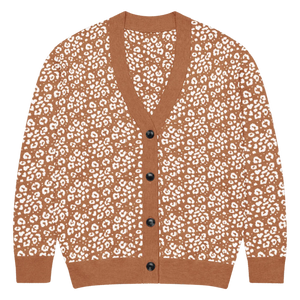 Vintage Floral Pattern Cardigan - Rust Orange Jacquard Knit - Dipaliz - Cardigans
