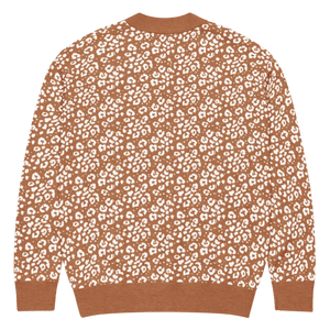 Vintage Floral Pattern Cardigan - Rust Orange Jacquard Knit - Dipaliz - Cardigans