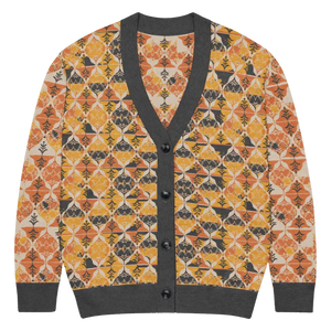 Rust Orange Geometric Knit Cardigan - Cozy Layering Style - Dipaliz - 2xl - Cardigans